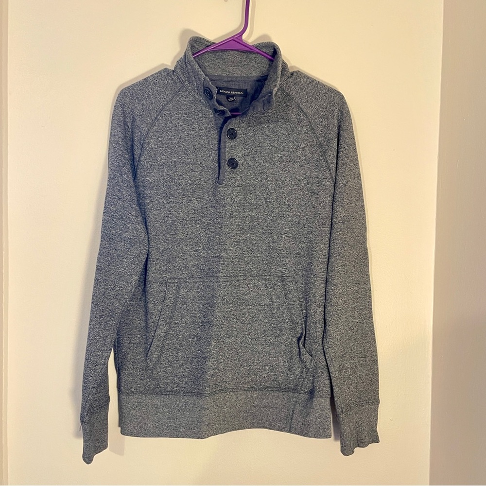 🔥 Banana Republic | Heather Gray Cotton-Blend Kangaroo Pockets Raglan Sweater M